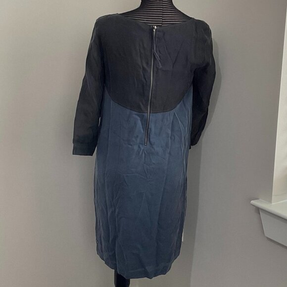 Hugo Boss Colorblock A-Line Dress Round Neck Long Sleeve Size 4 Blue/Black - Picture 3 of 3